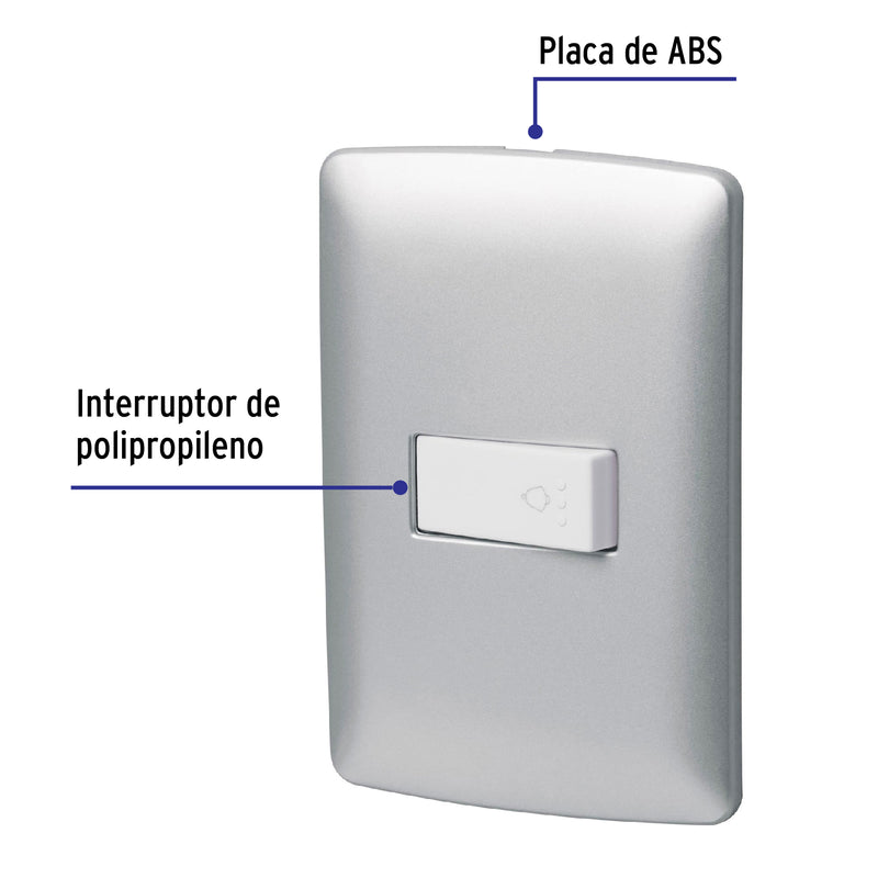 Placa armada con timbre, plata, línea Italiana, VOLTECK