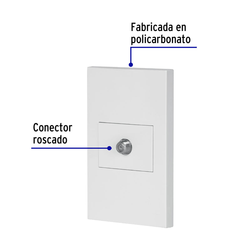 Placa armada 1 toma de TV, 1.5 módulos, Española, blanco