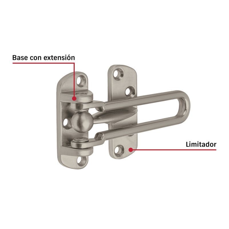 Pasador abatible para puerta, acabado níquel satín, HERMEX