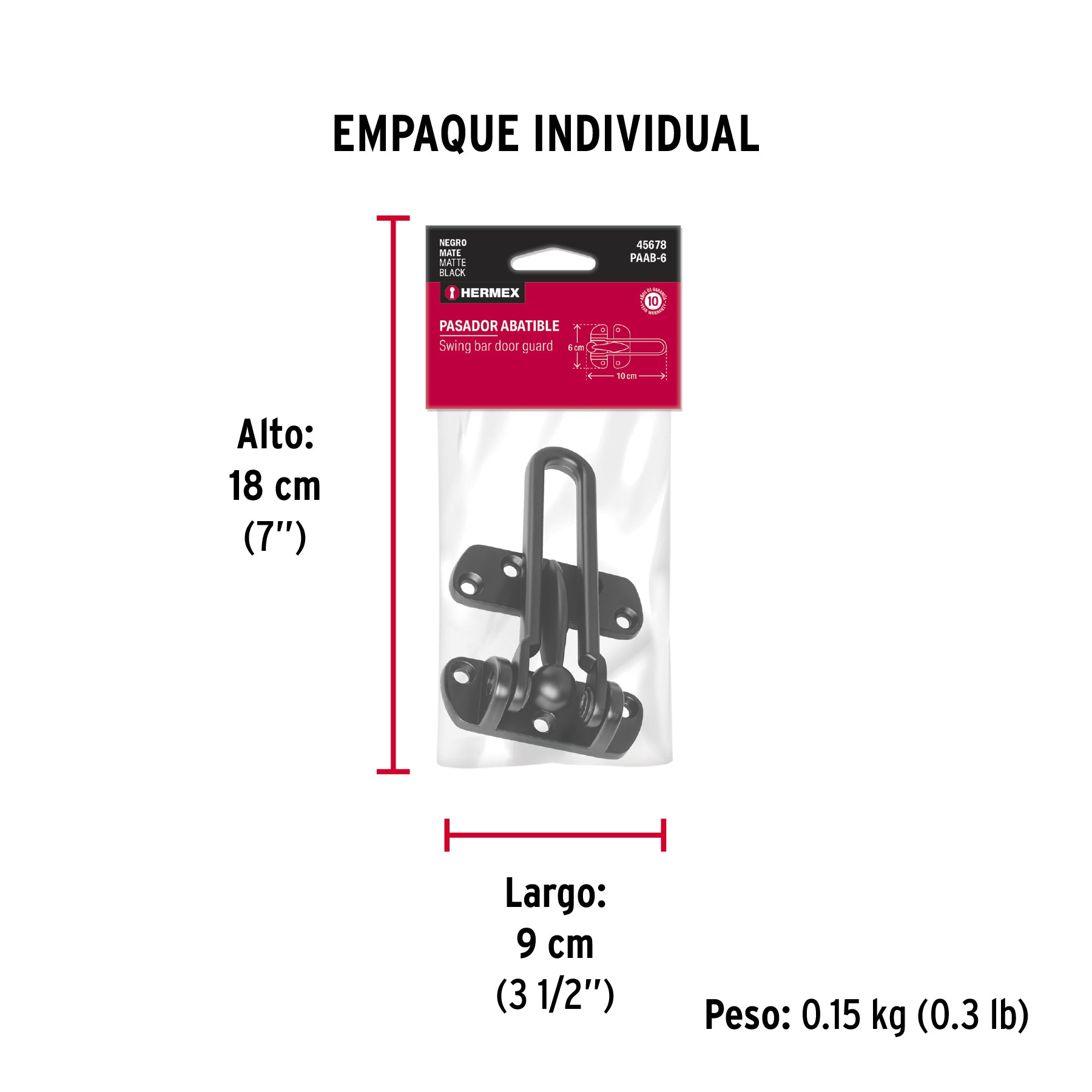 Pasador abatible para puerta, acabado negro, HERMEX