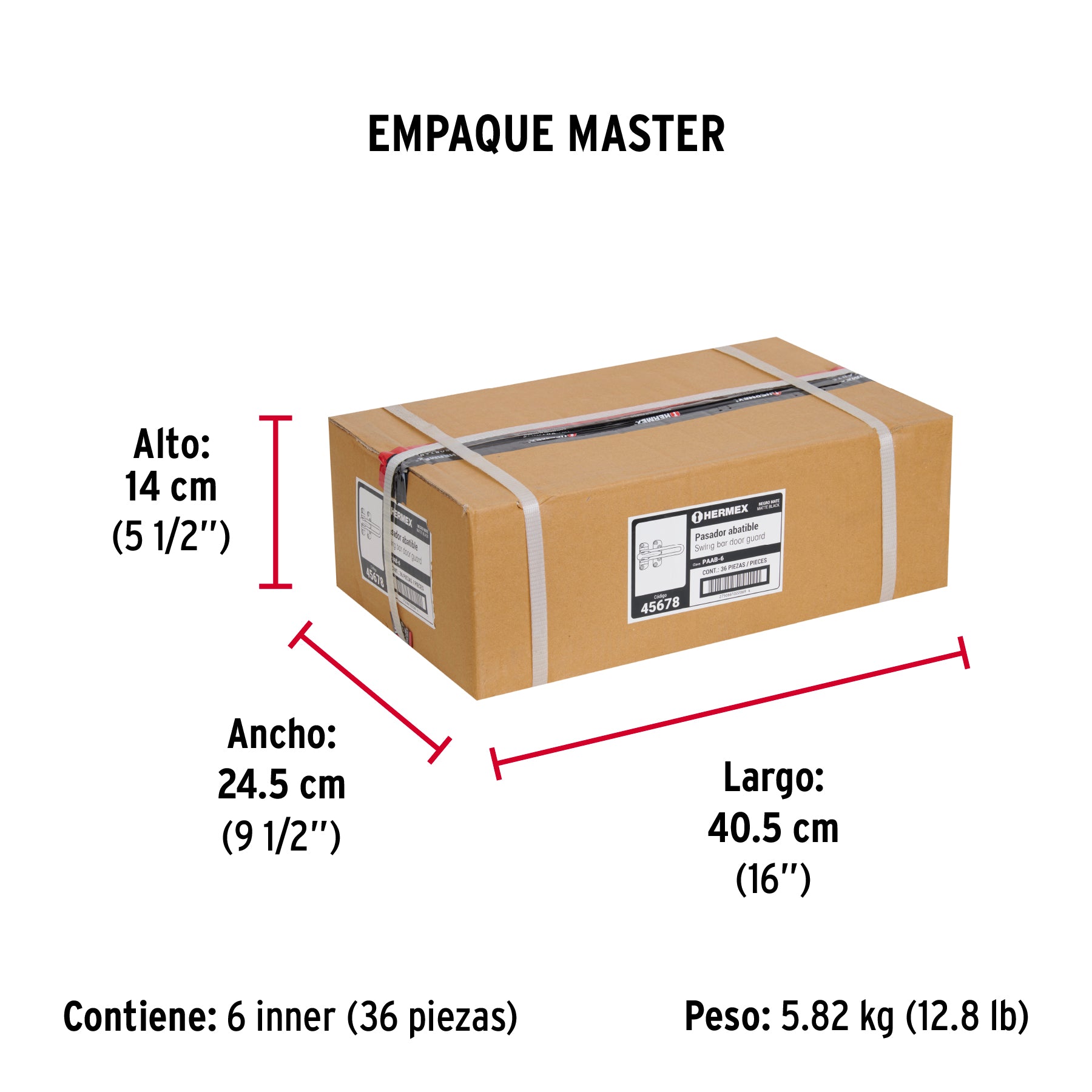 Pasador abatible para puerta, acabado negro, HERMEX