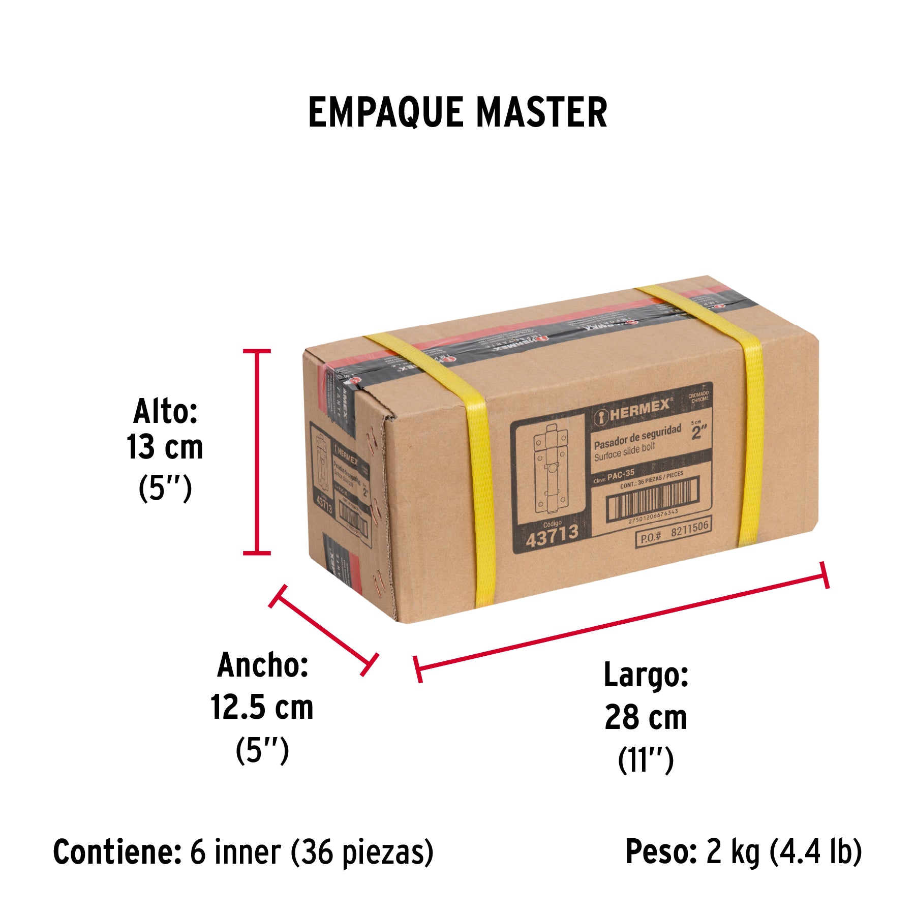Pasador de cromo, 2"