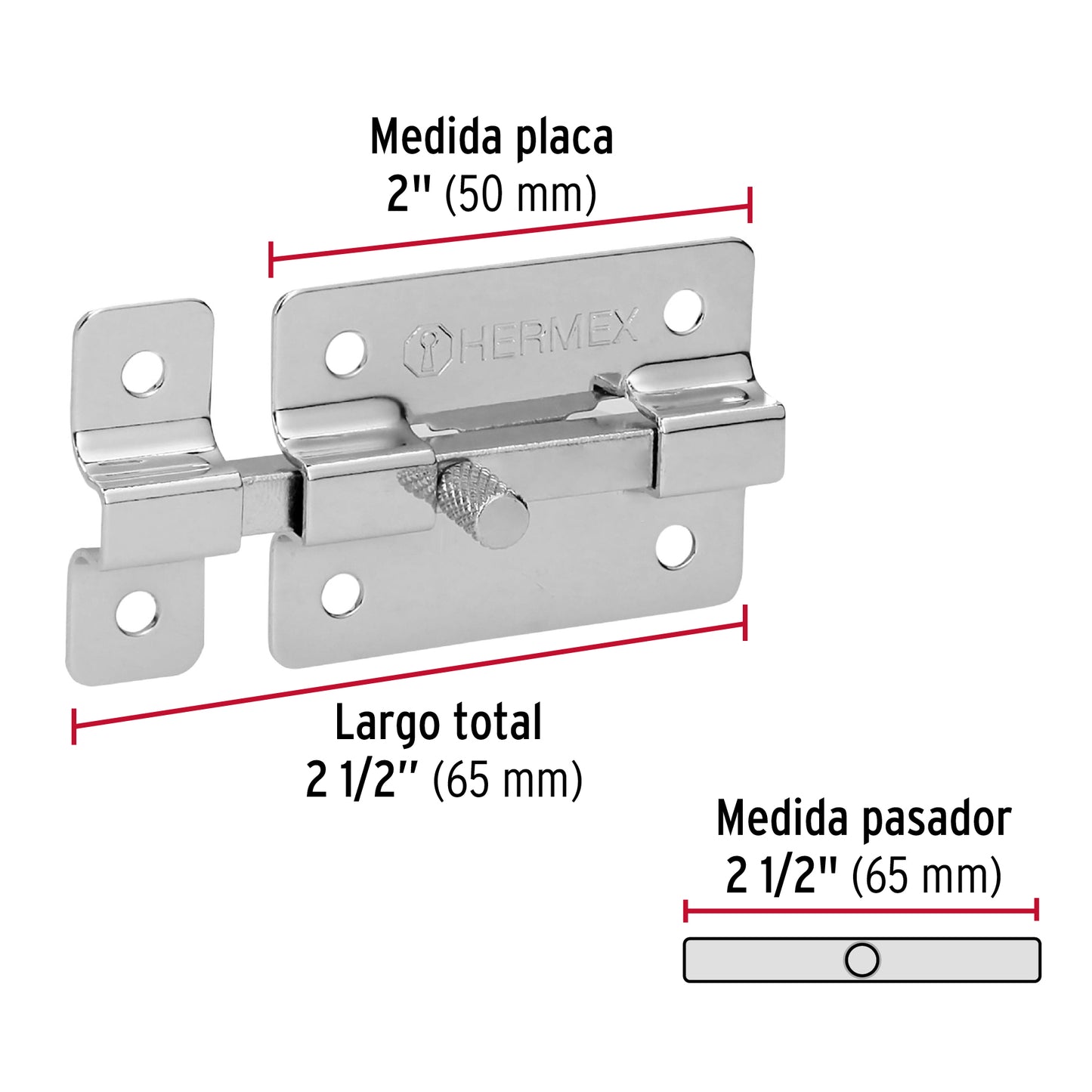 Pasador de cromo, 2"