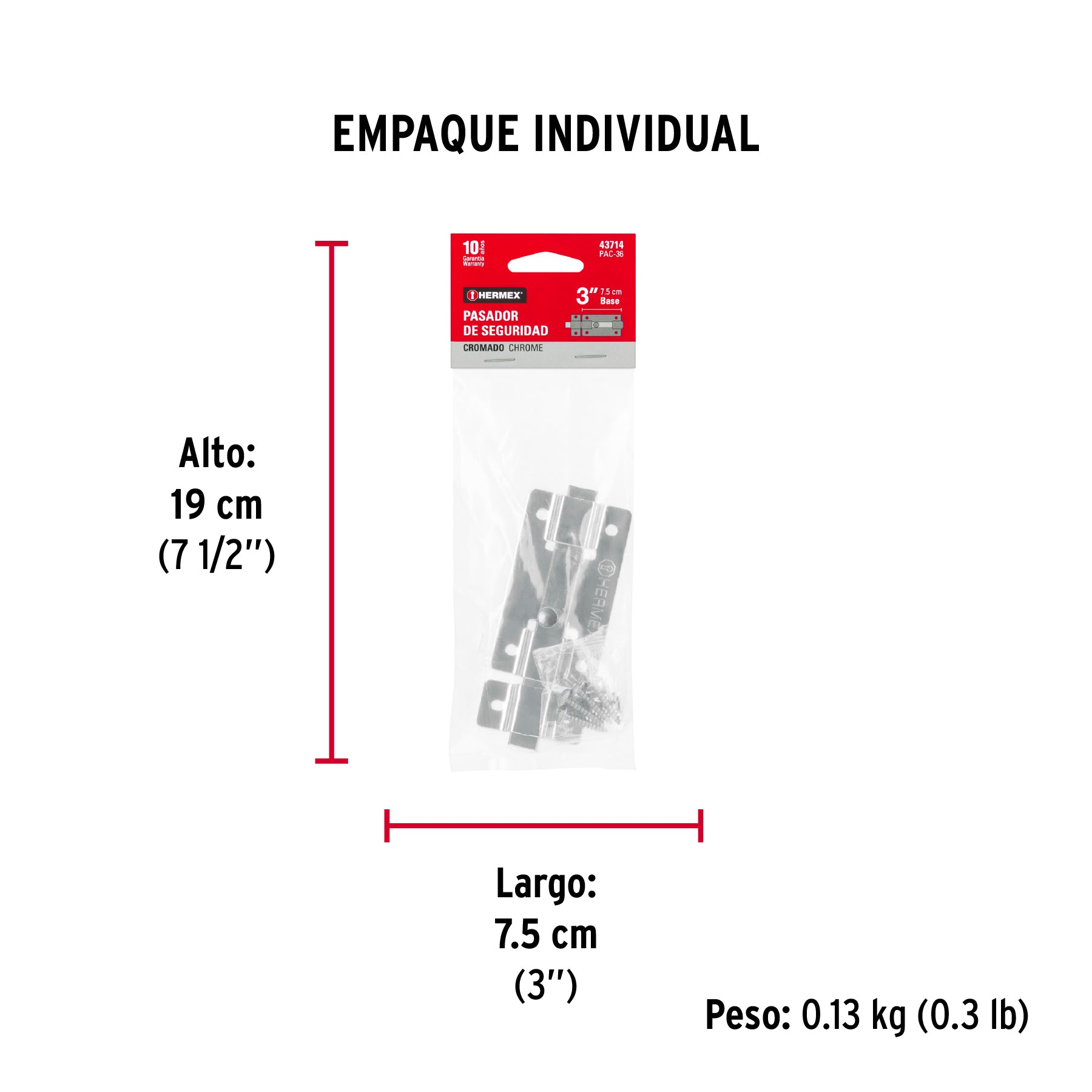 Pasador de cromo, 3"