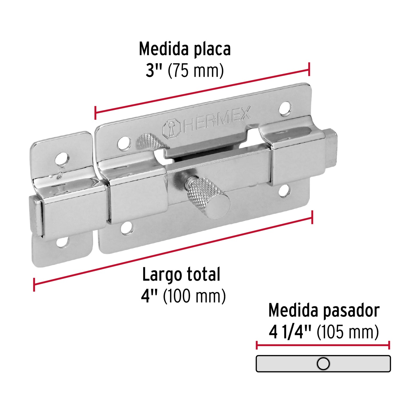 Pasador de cromo, 3"