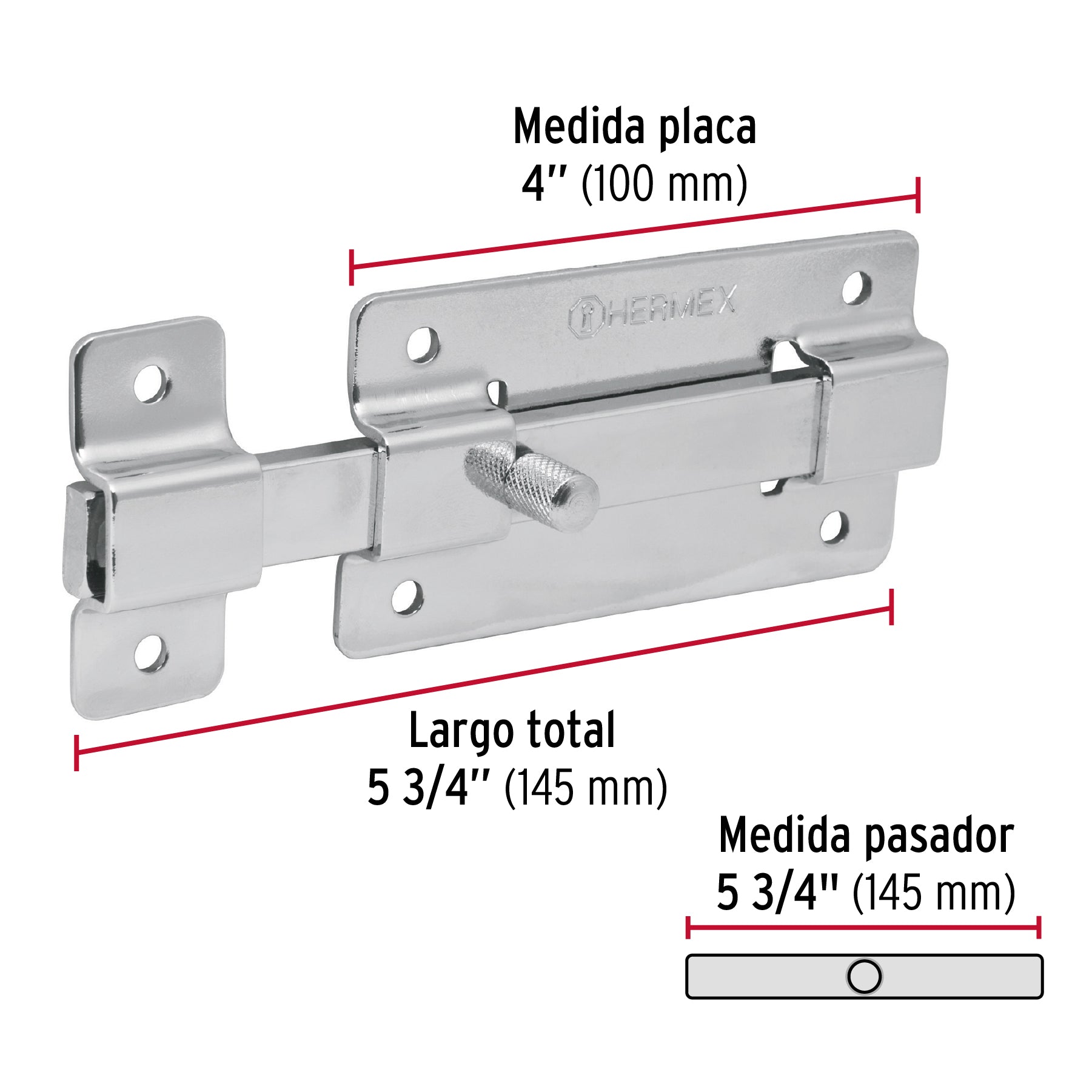 Pasador de cromo, 4"