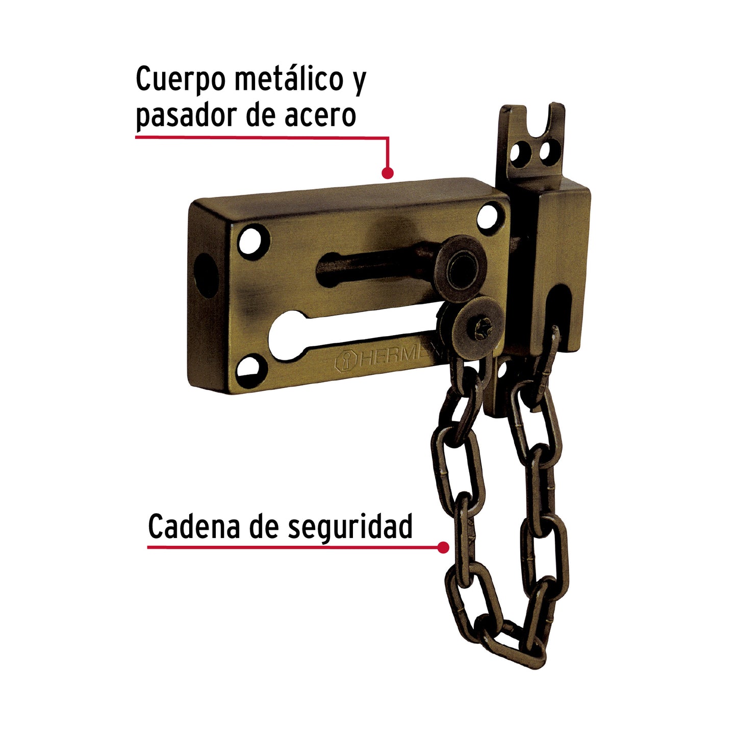 Pasador con cadena de latón antiguo