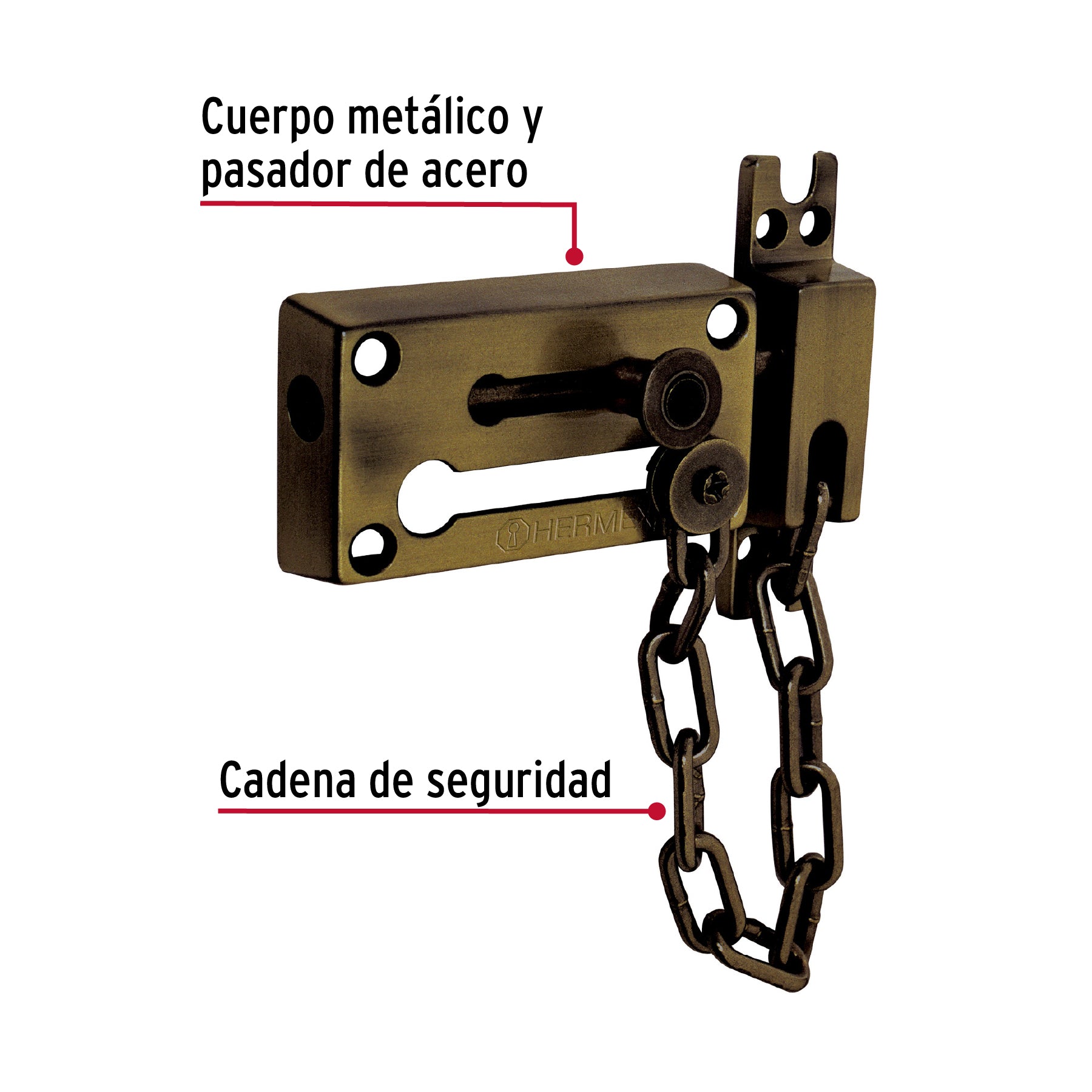 Pasador con cadena de latón antiguo