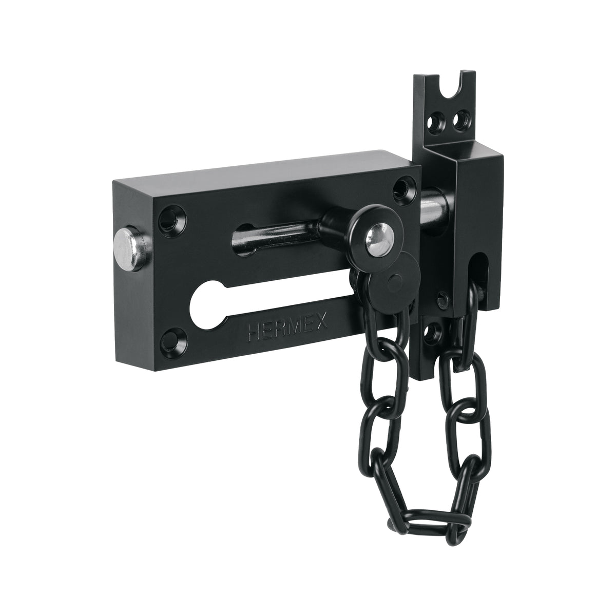 Pasador con cadena para puerta, acabado negro, HERMEX