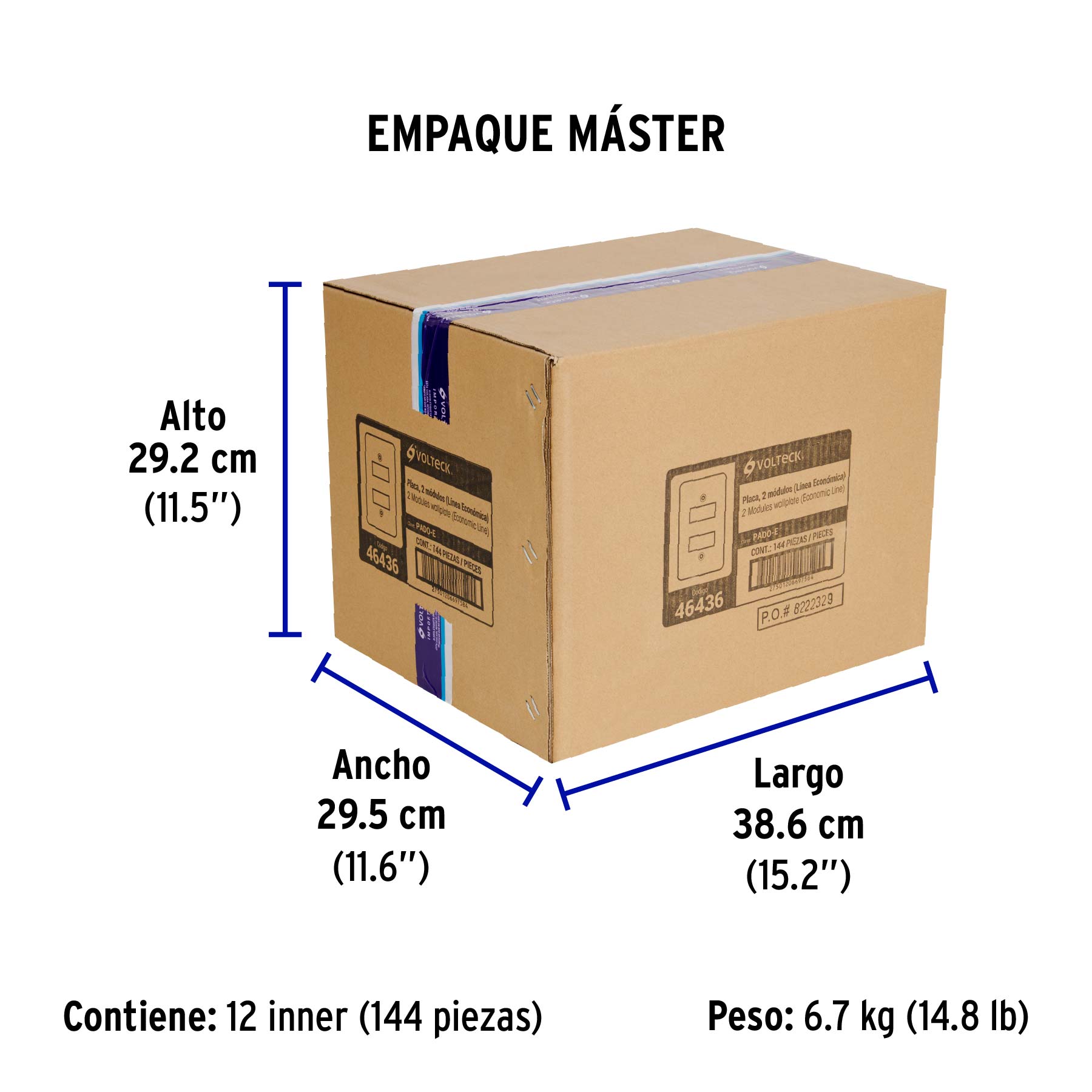 Placa 2 módulos, de aluminio, línea Económica