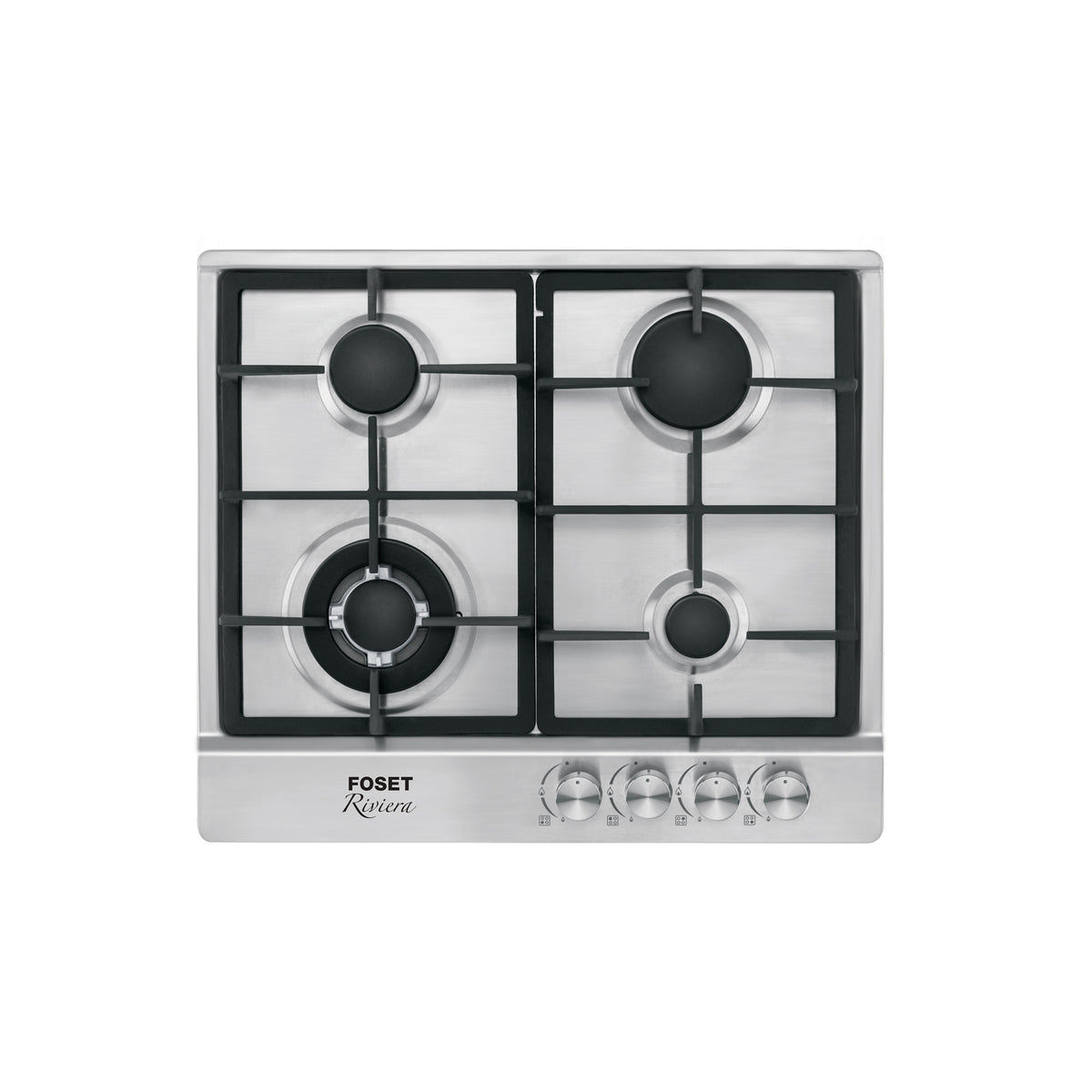 Parrilla de gas empotrable 4 quemadores, acero inox, Foset