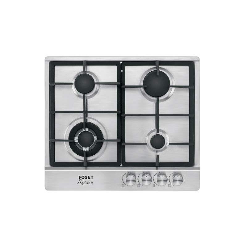 Parrilla de gas empotrable 4 quemadores, acero inox, Foset