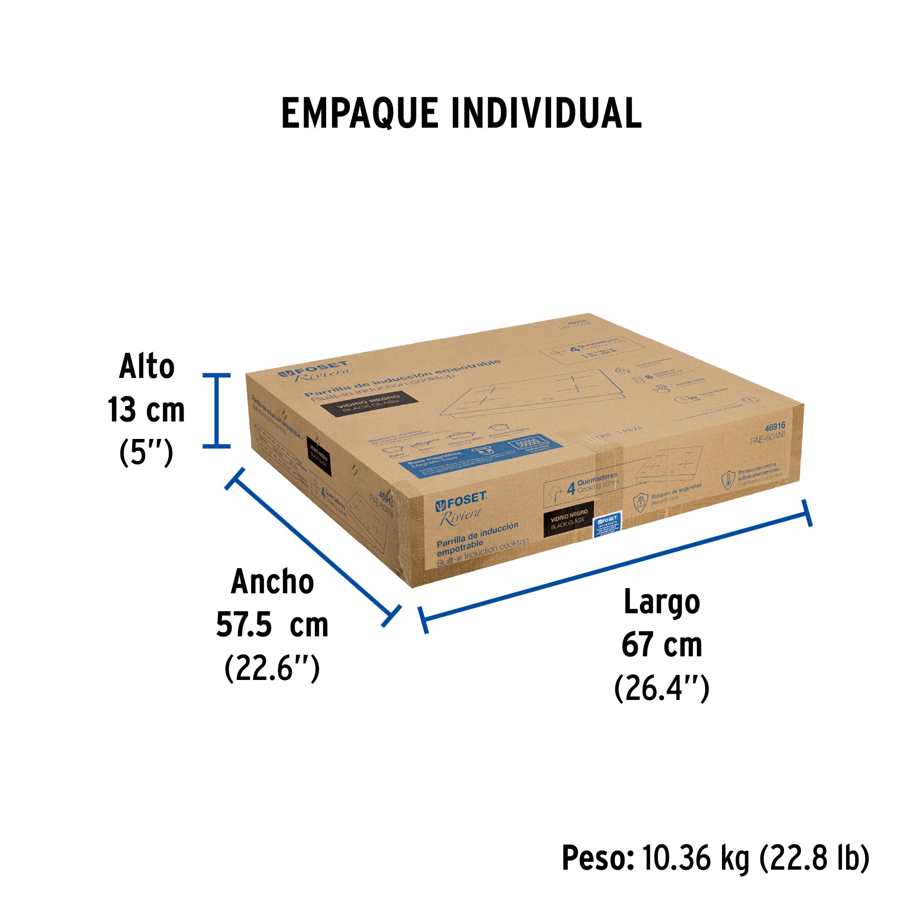 Parrilla inducción empotrable 60cm, 4 quem, vidrio, Riviera