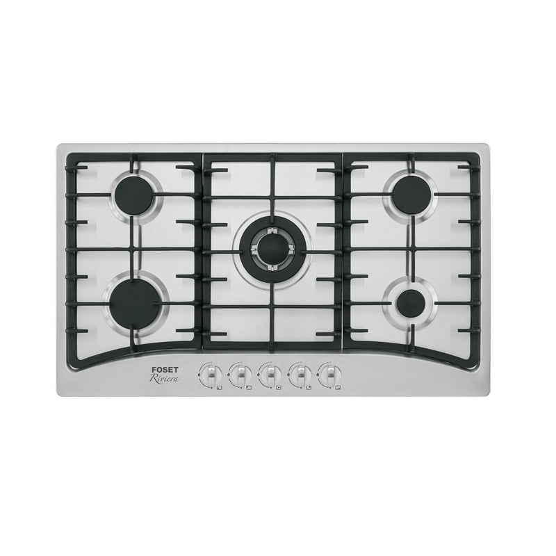 Parrilla de gas empotrable 5 quemadores, acero inox, Foset