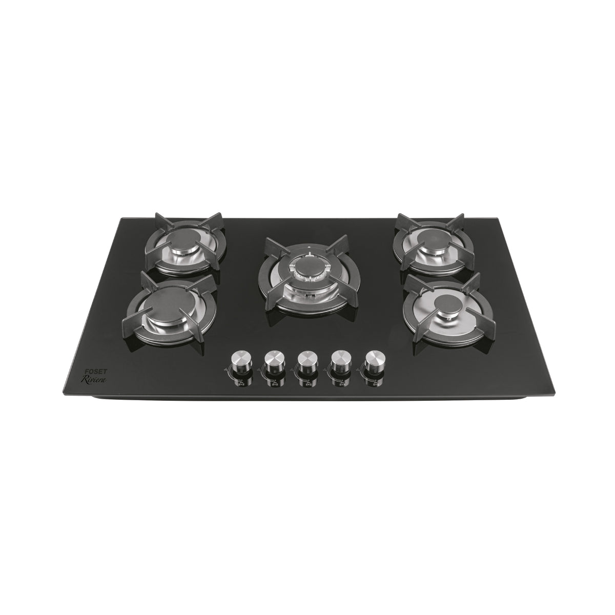 Parrilla gas empotrable 90cm, 5 quem, vidrio negro, Riviera