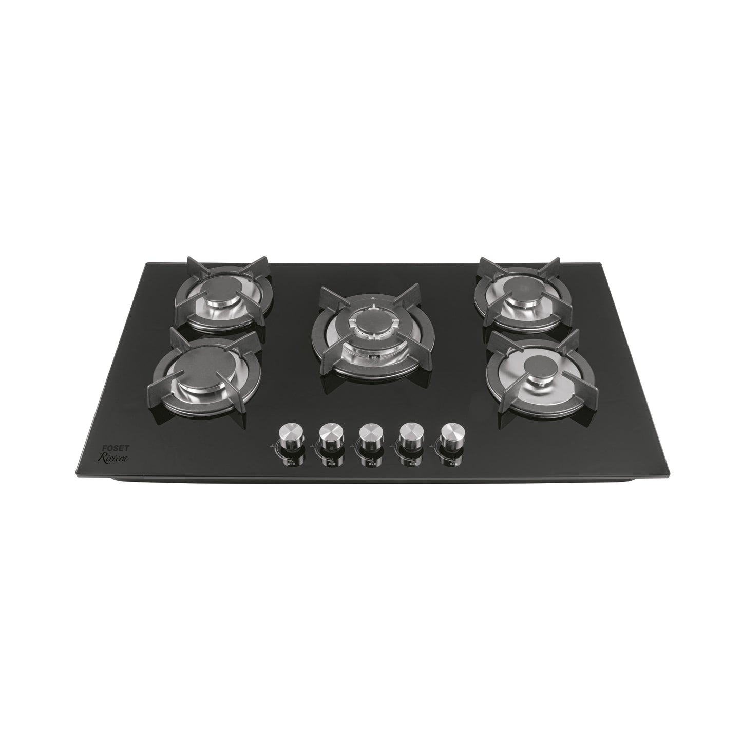 Parrilla gas empotrable 90cm, 5 quem, vidrio negro, Riviera