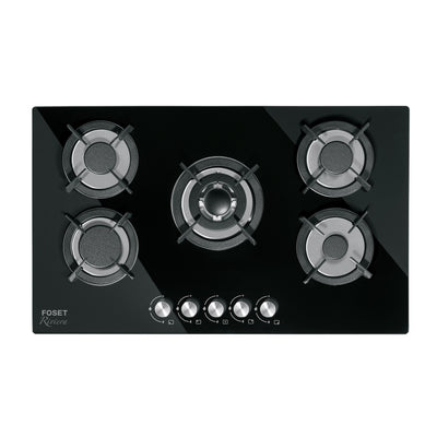 Parrilla gas empotrable 90cm, 5 quem, vidrio negro, Riviera