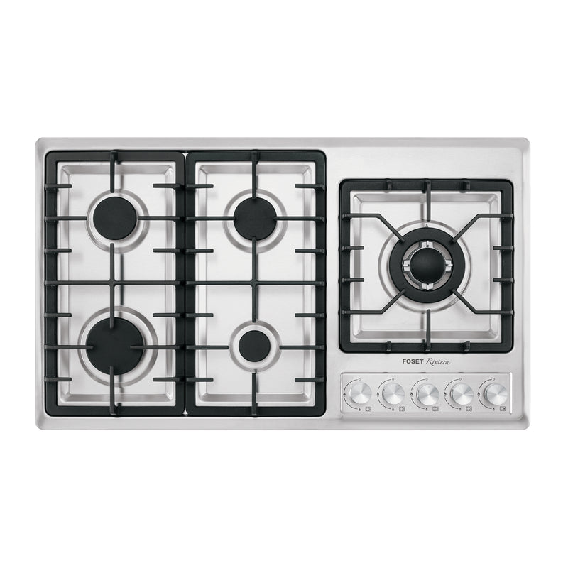 Parrilla gas empotrable 90cm, 5 quem, lateral, inox, Riviera