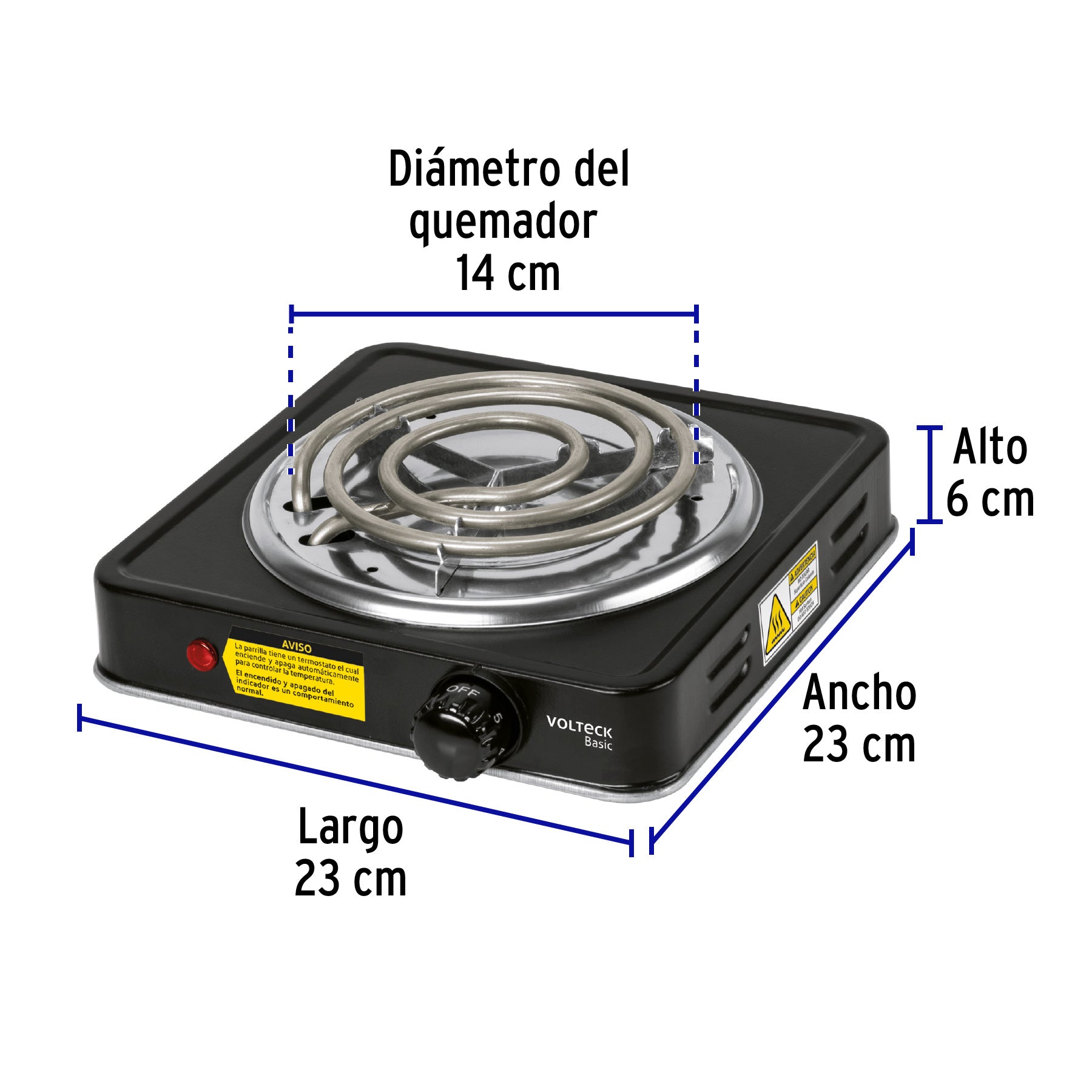 Parrilla eléctrica 1 quemador en espiral, negra, Basic