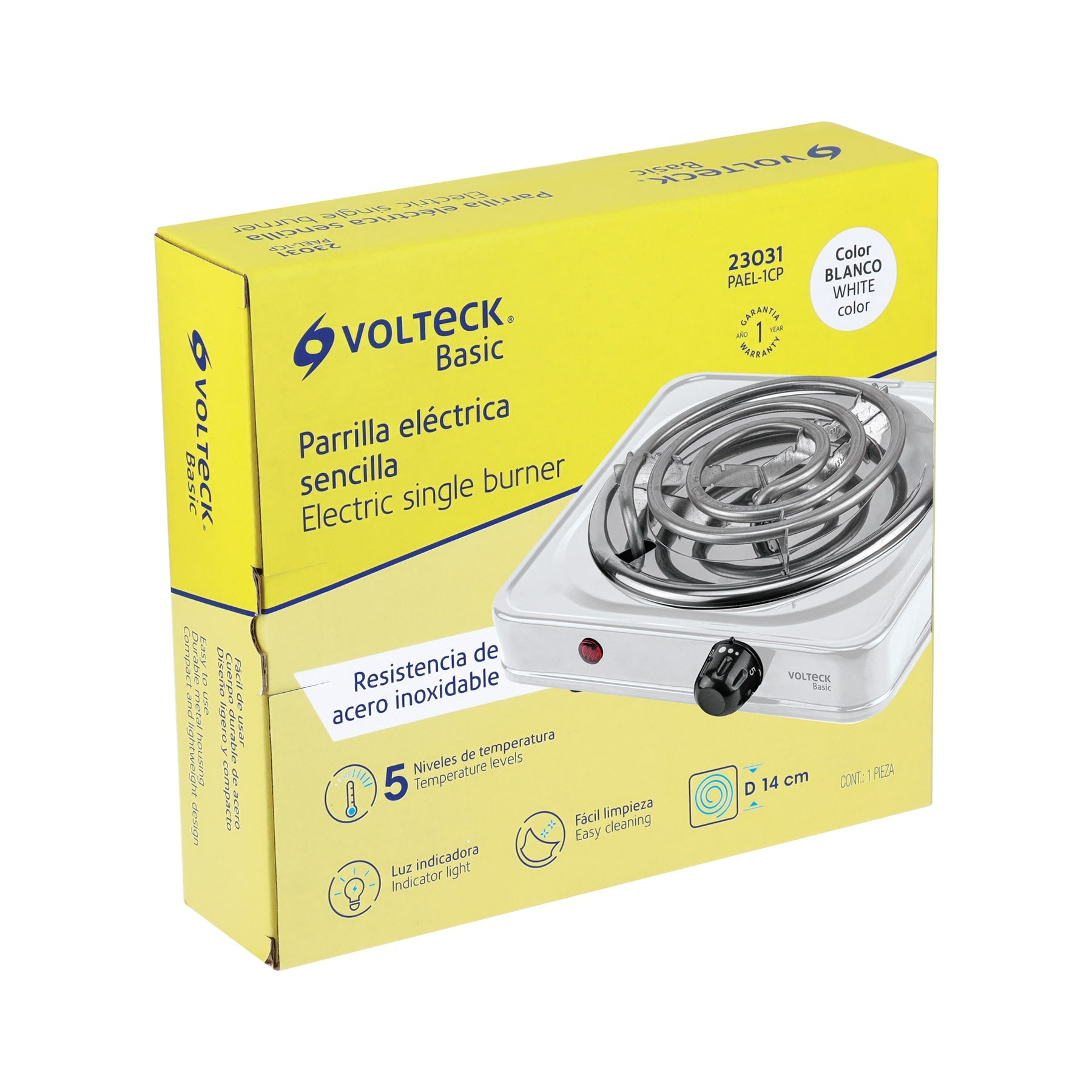 Parrilla eléctrica 1 quemador, cuadrada, Volteck Basic