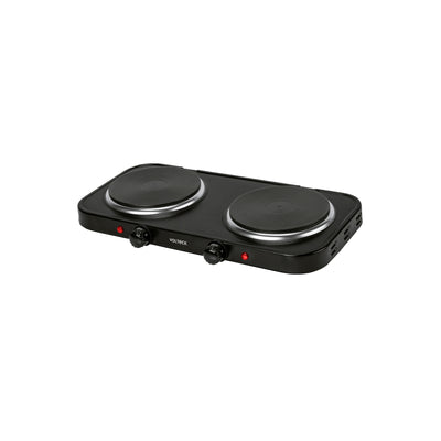 Parrilla eléctrica doble quemador tipo disco, negra, Volteck