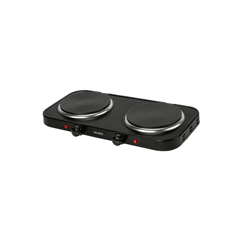 Parrilla eléctrica doble quemador tipo disco, negra, Volteck