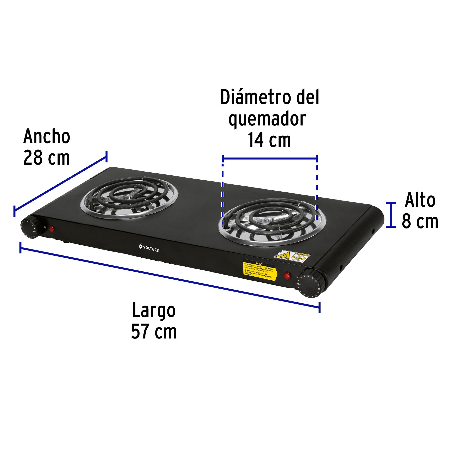 Parrilla eléctrica de doble resistencia, negra, Volteck