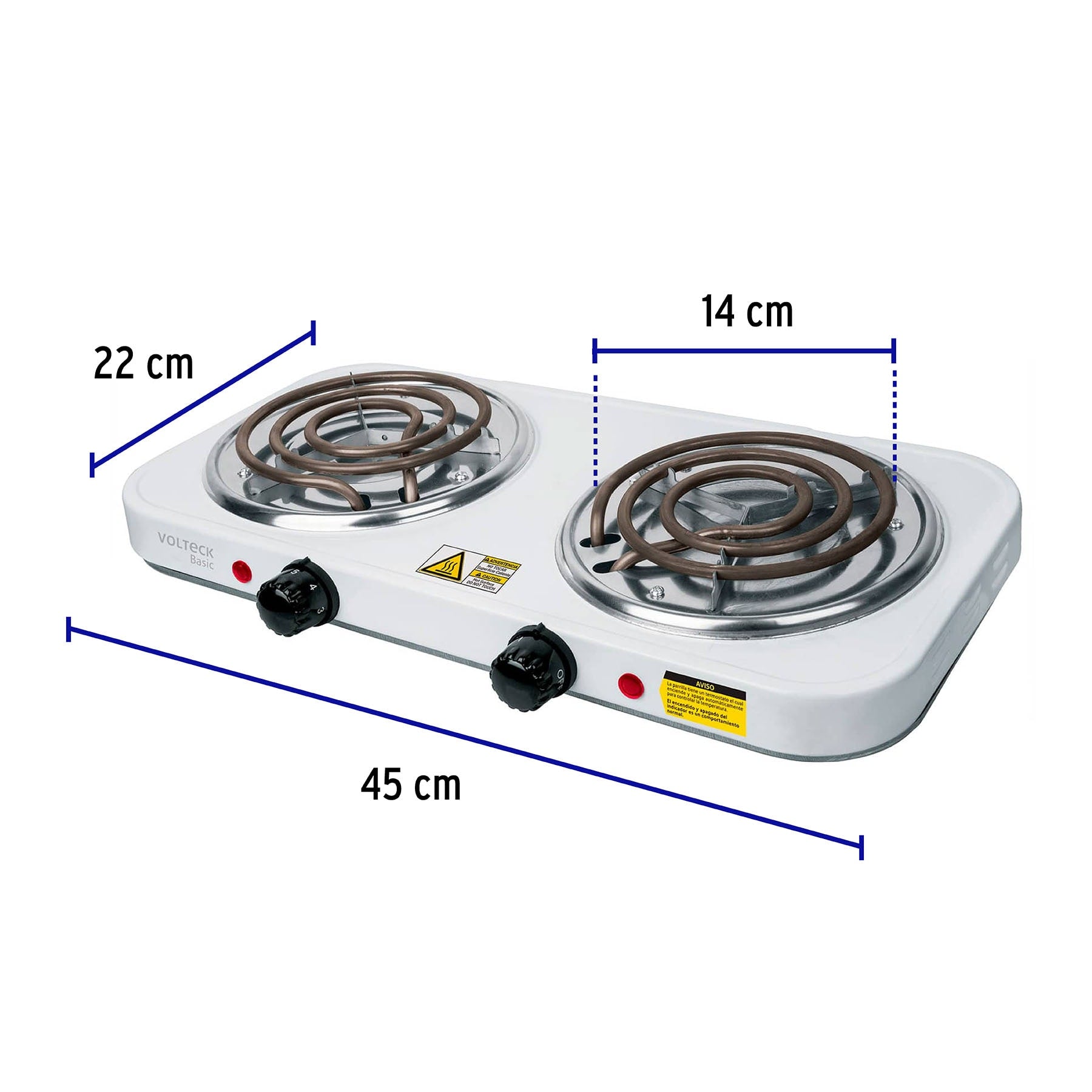 Parrilla eléctrica 2 quemadores, cuadrada, Volteck Basic