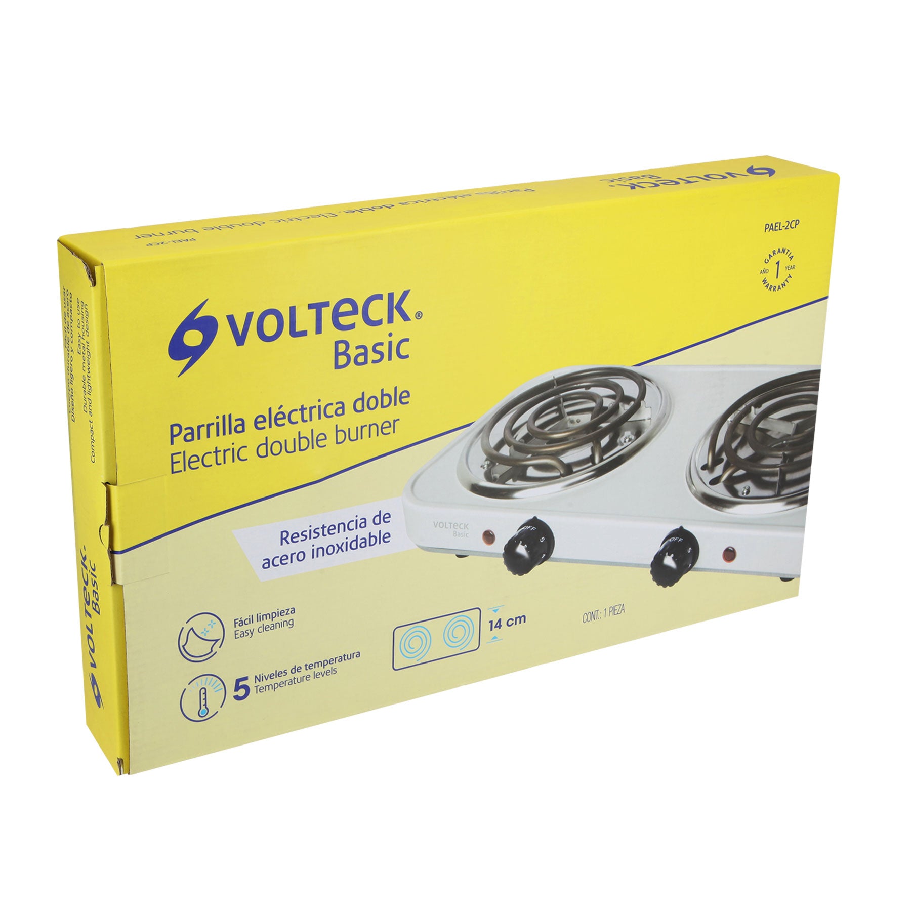 Parrilla eléctrica 2 quemadores, cuadrada, Volteck Basic