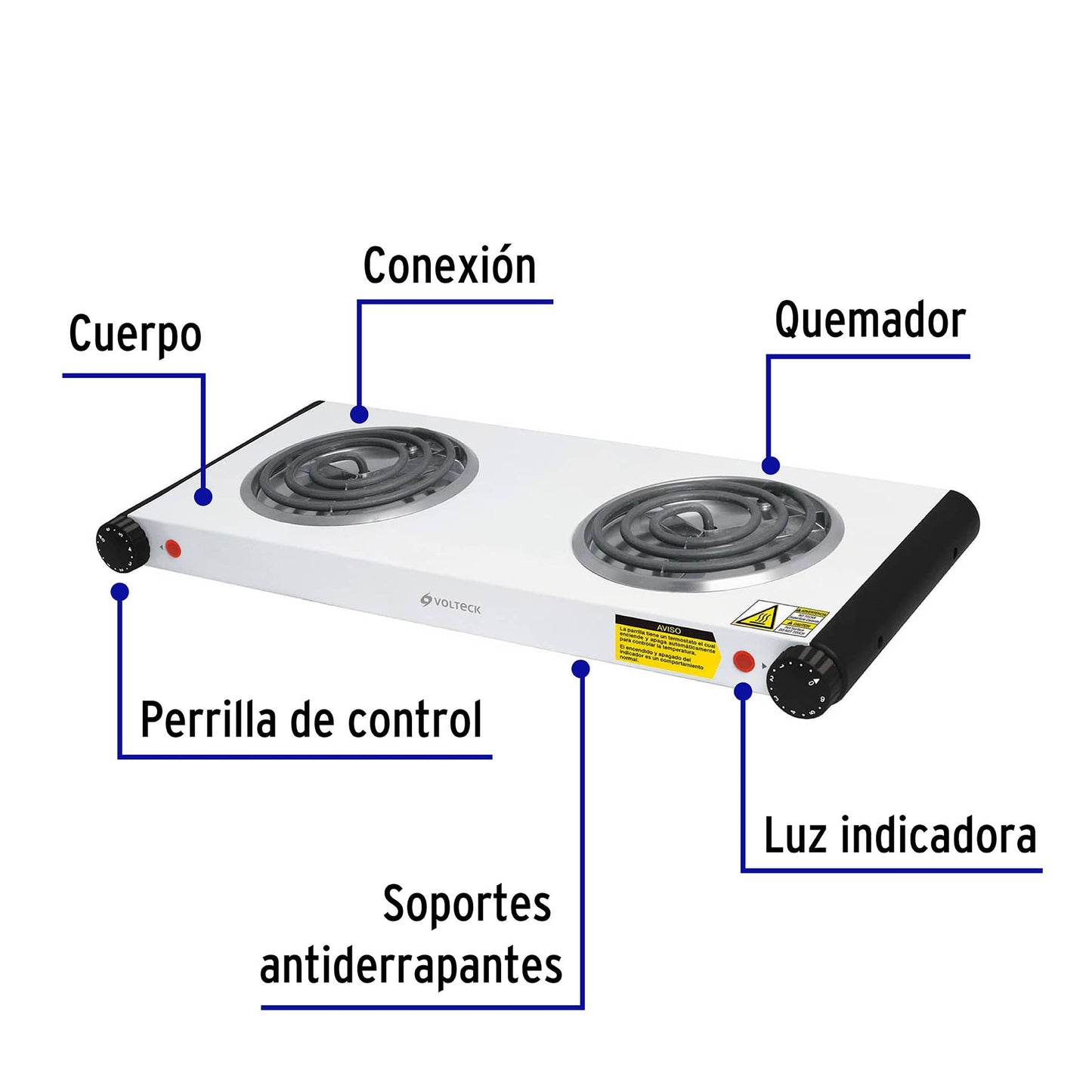 Parrilla eléctrica 2 quemadores,cuadrada