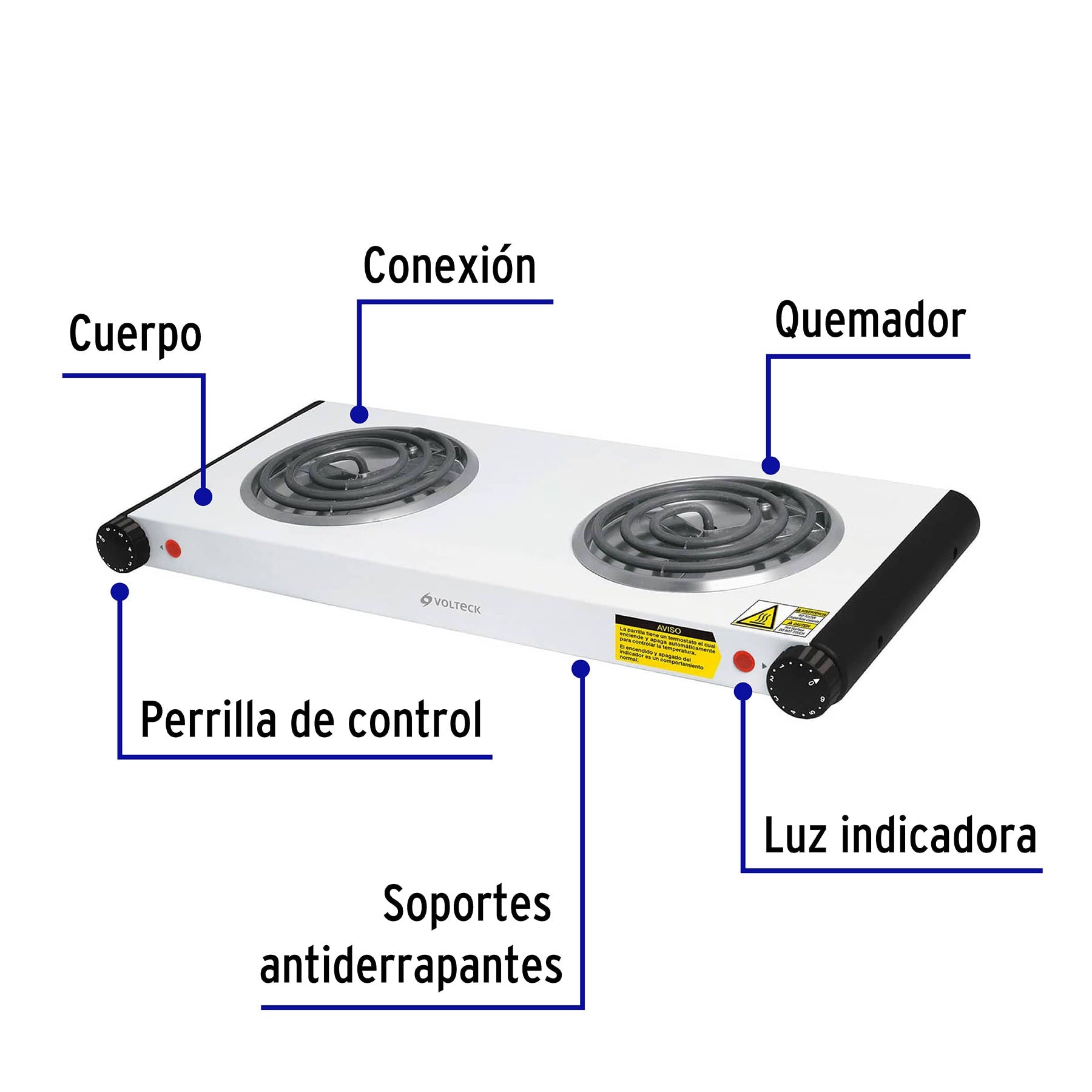 Parrilla eléctrica 2 quemadores,cuadrada