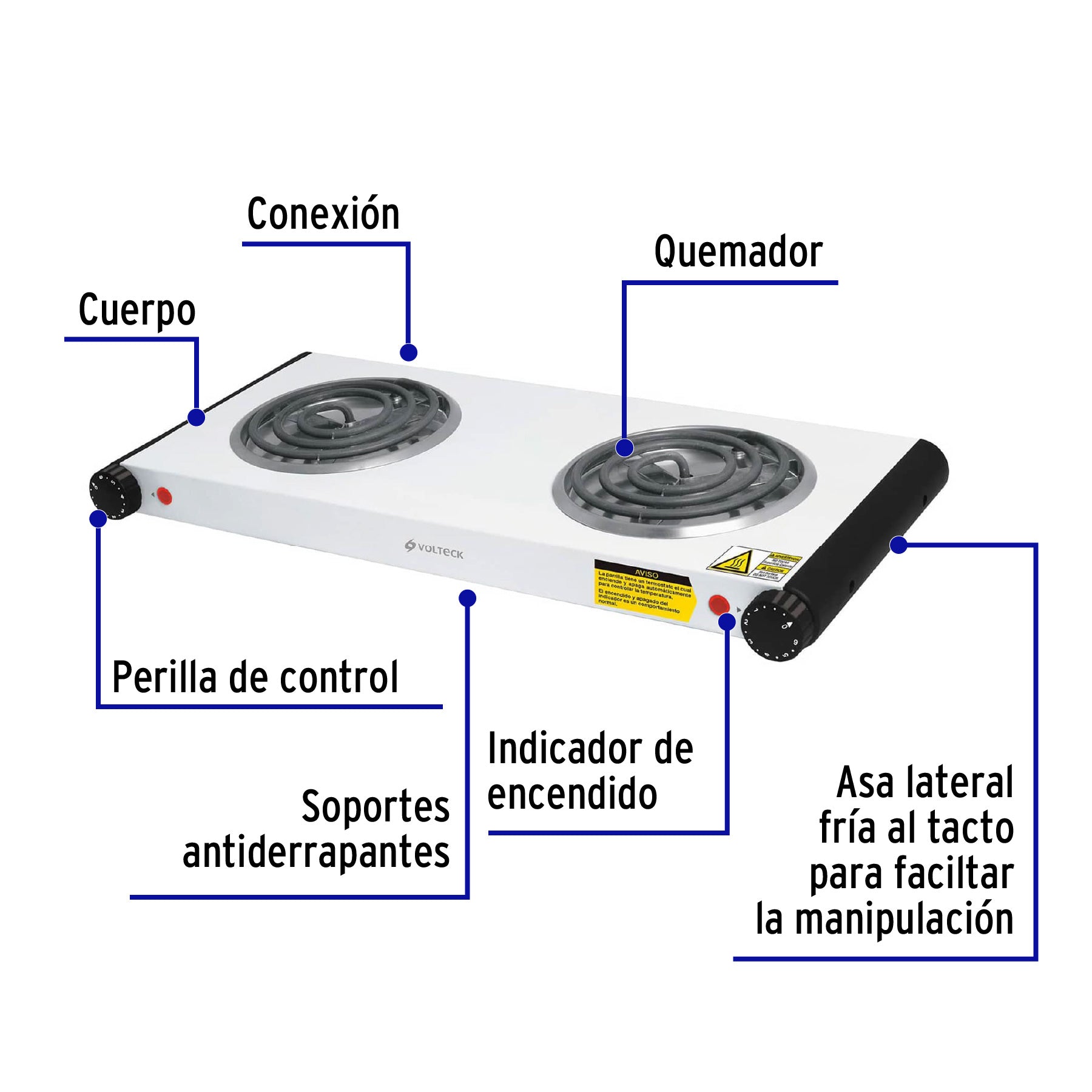 Parrilla eléctrica 2 quemadores,cuadrada
