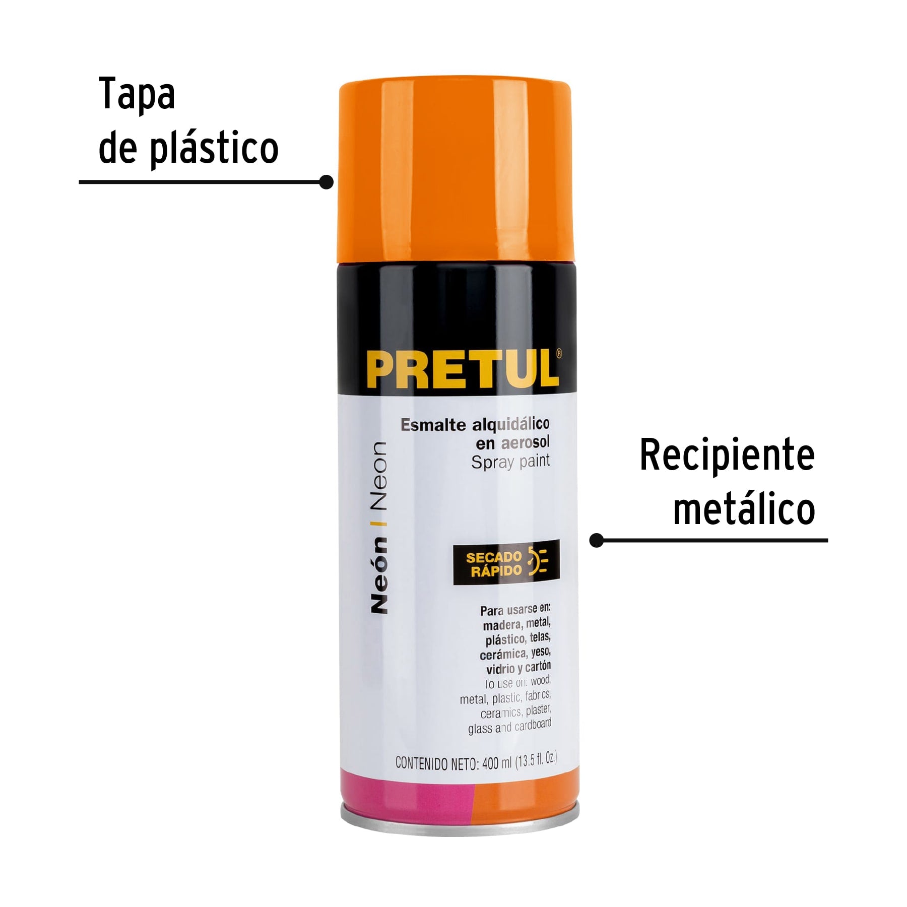 Pintura(Esmalte acrílico)aerosol,fluorescente,naranja,Pretul