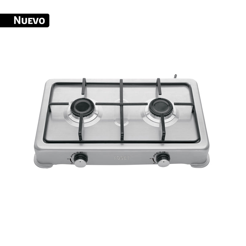 Parrilla de gas de sobreponer,2 quemadores, inox, FOSET AERO