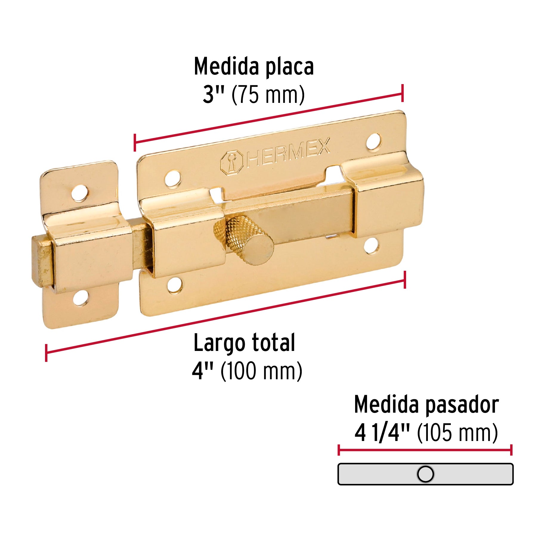 Pasador de latón, 3"