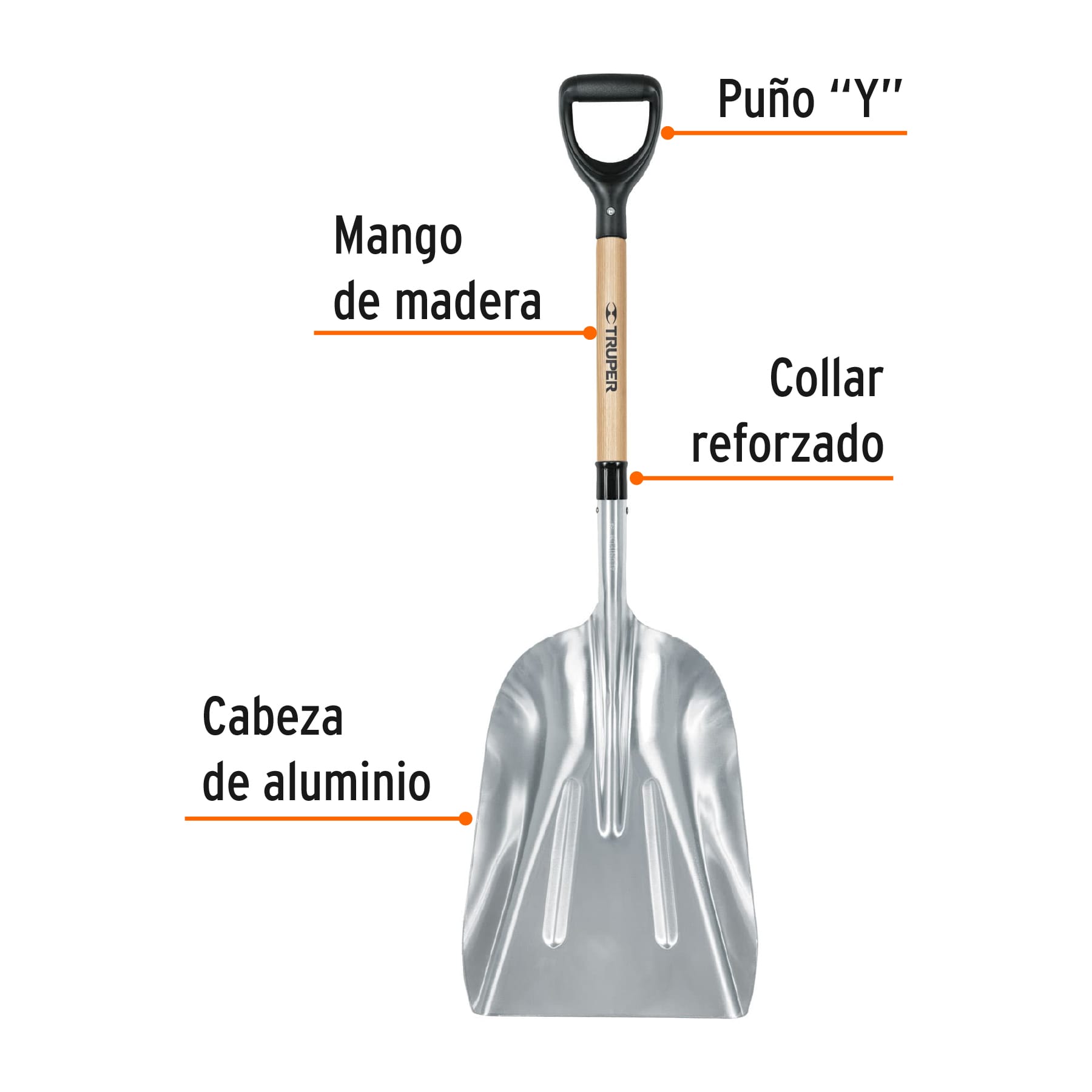 Pala sanitaria cabeza #15 de aluminio, puño "y", mango 27"