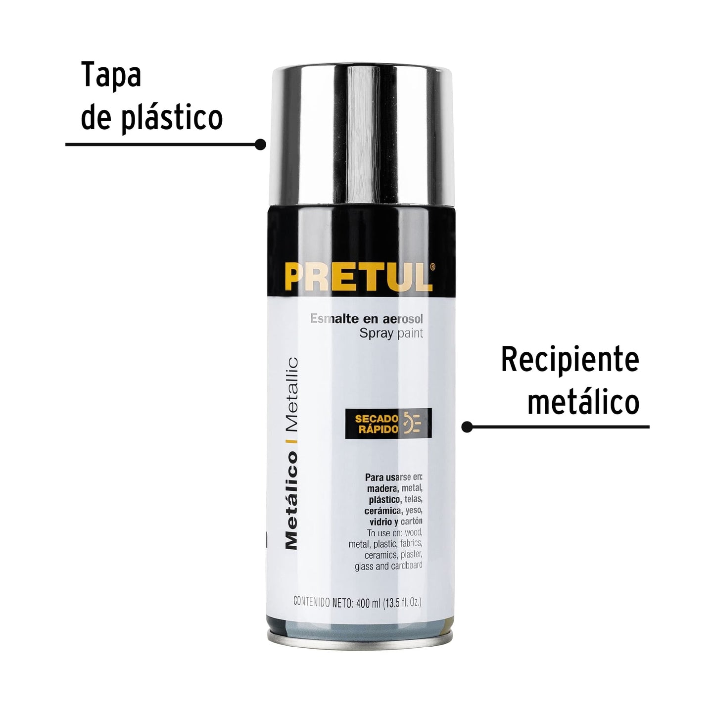 Pintura (Esmalte acrílico) en aerosol, metálica,cromo,Pretul