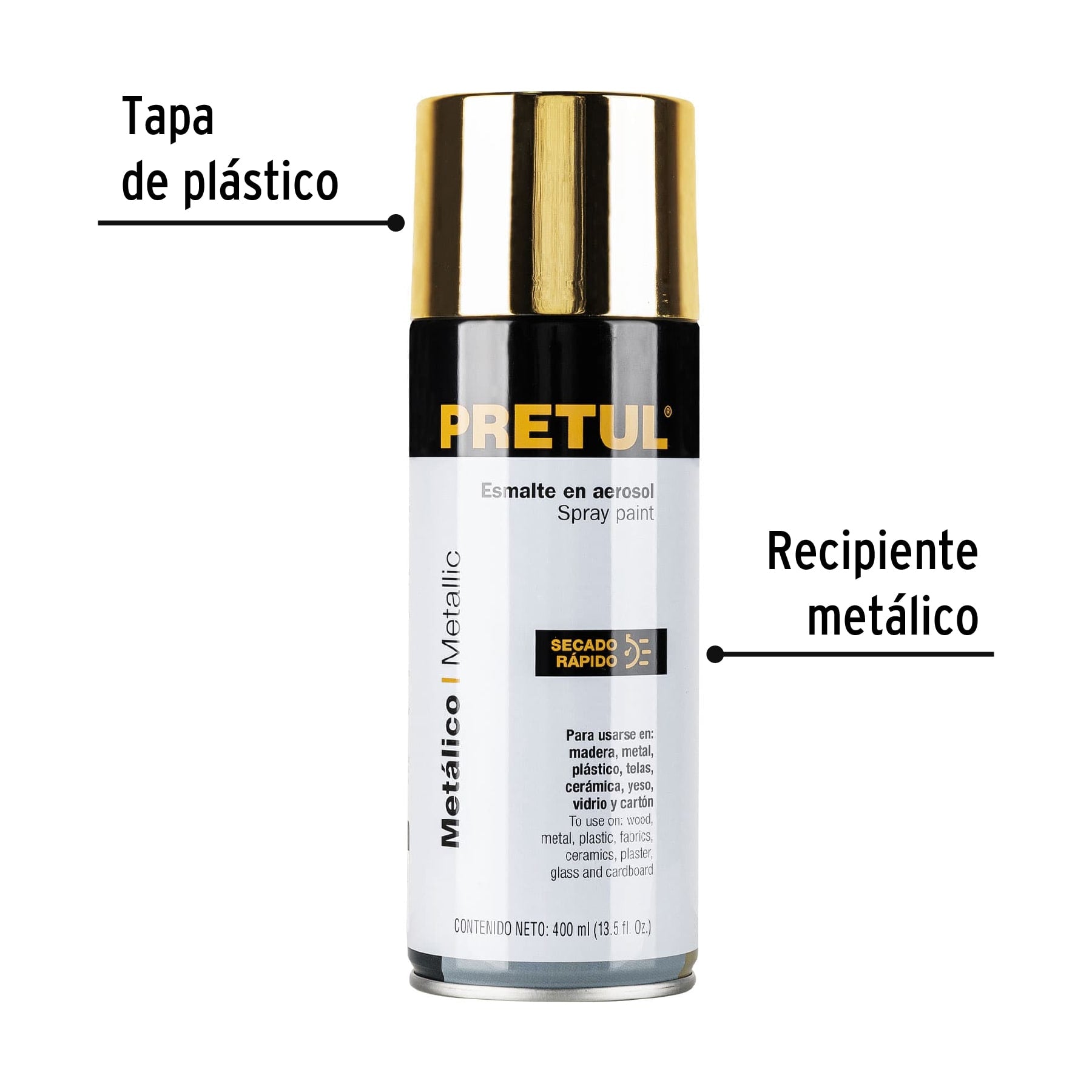 Pintura (Esmalte acrílico ) en aerosol, metálica, oro,Pretul