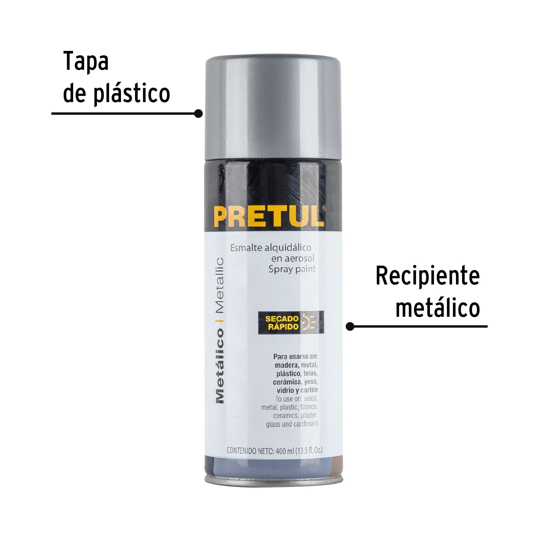 Pintura (Esmalte acrílico) en aerosol, metálica,plata,Pretul