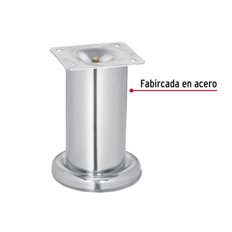 Pata para sofá y mueble, cromo, 100 mm altura, HERMEX