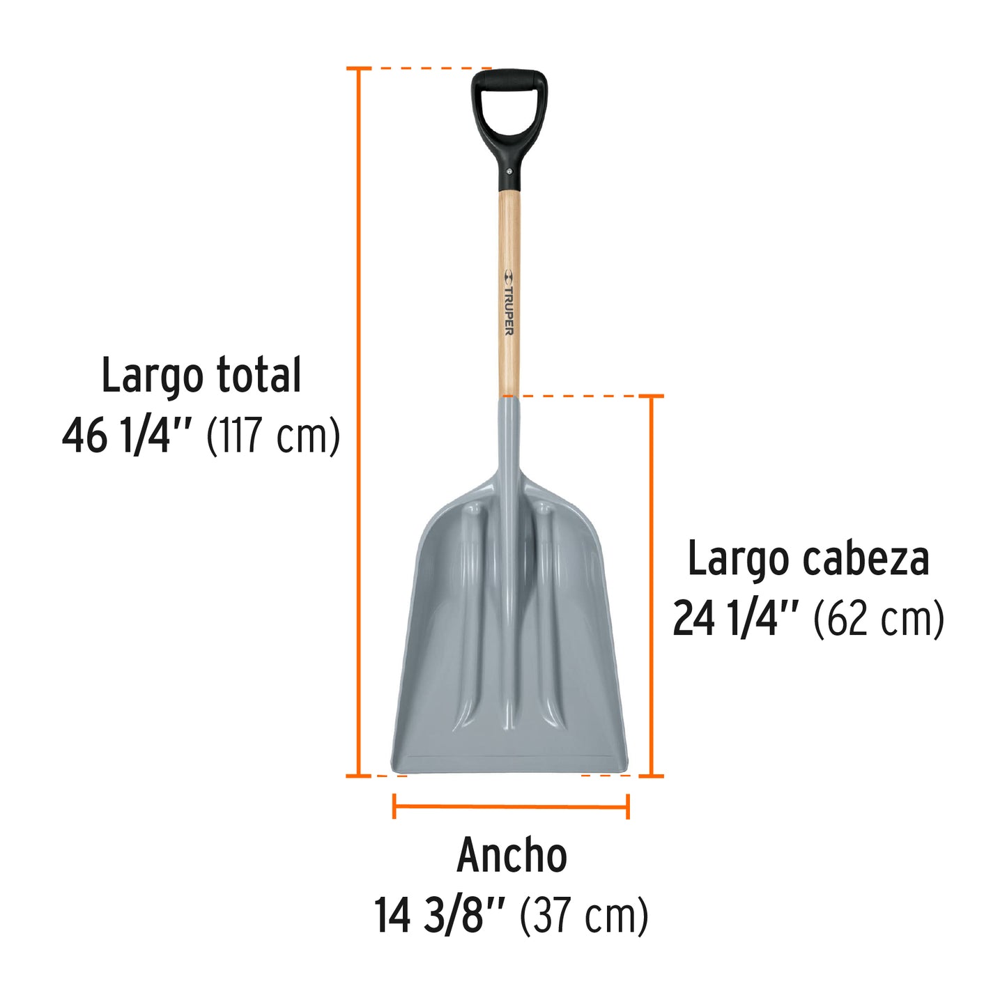 Pala sanitaria cabeza plástica, puño "y", mango 27"