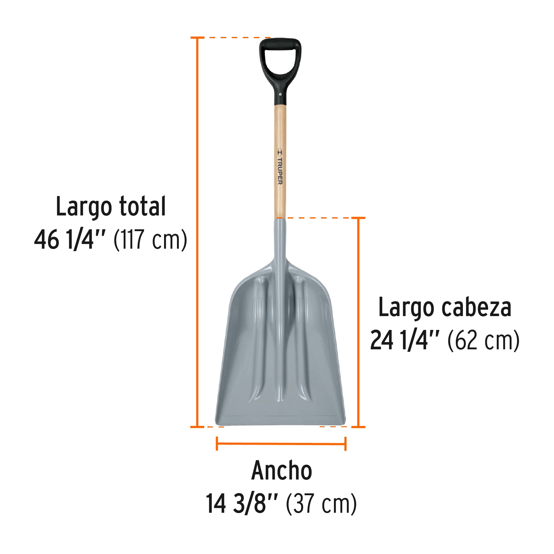 Pala sanitaria cabeza plástica, puño "y", mango 27"