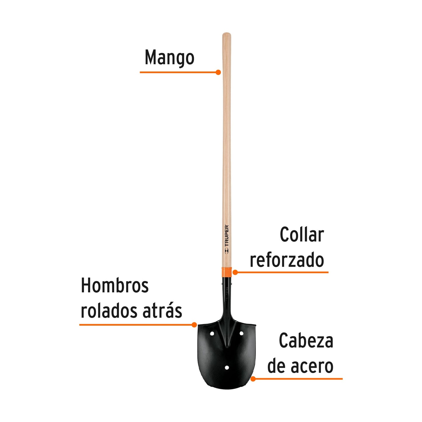 Pala irrigación, arrocera, 3 perforaciones, mango largo