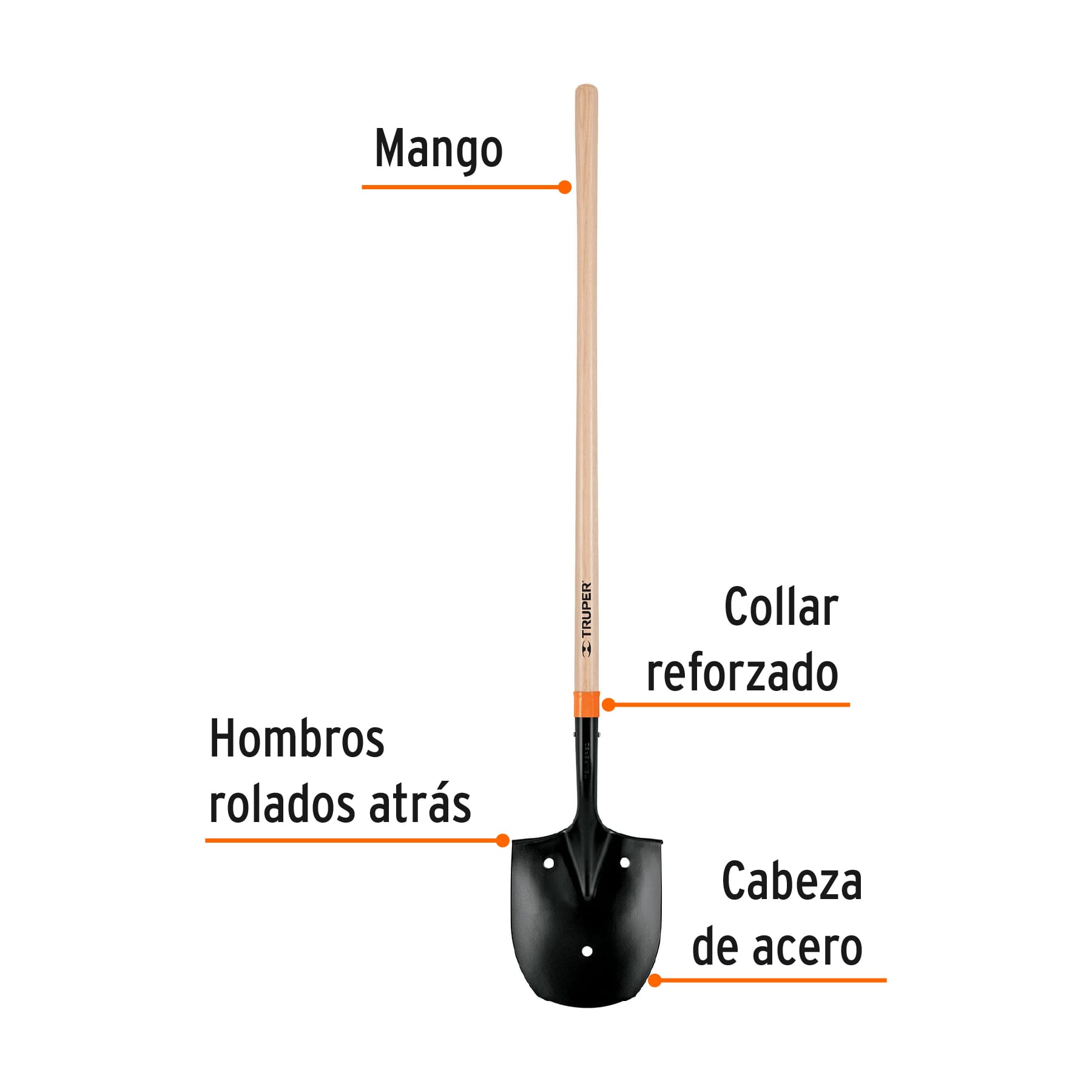 Pala irrigación, arrocera, 3 perforaciones, mango largo