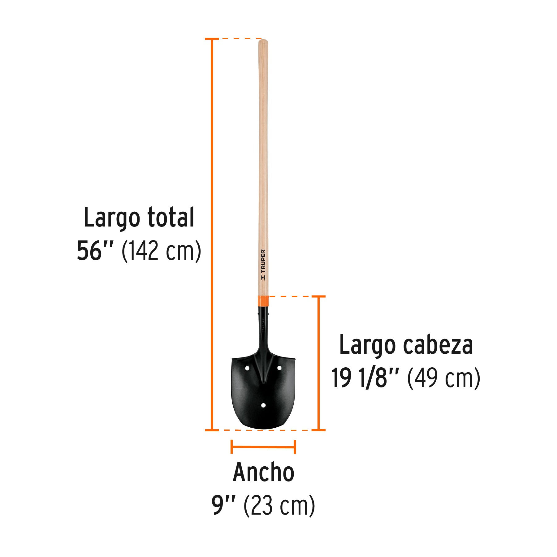 Pala irrigación, arrocera, 3 perforaciones, mango largo
