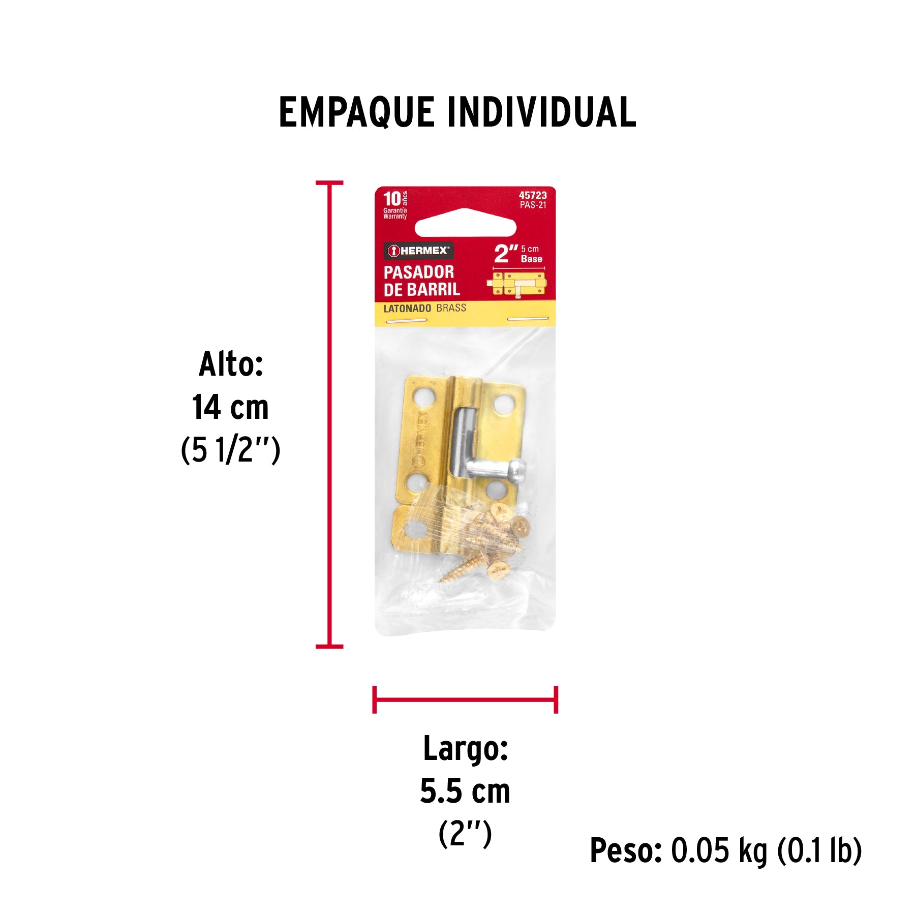 Pasador de barril de acero latón 2', Hermex