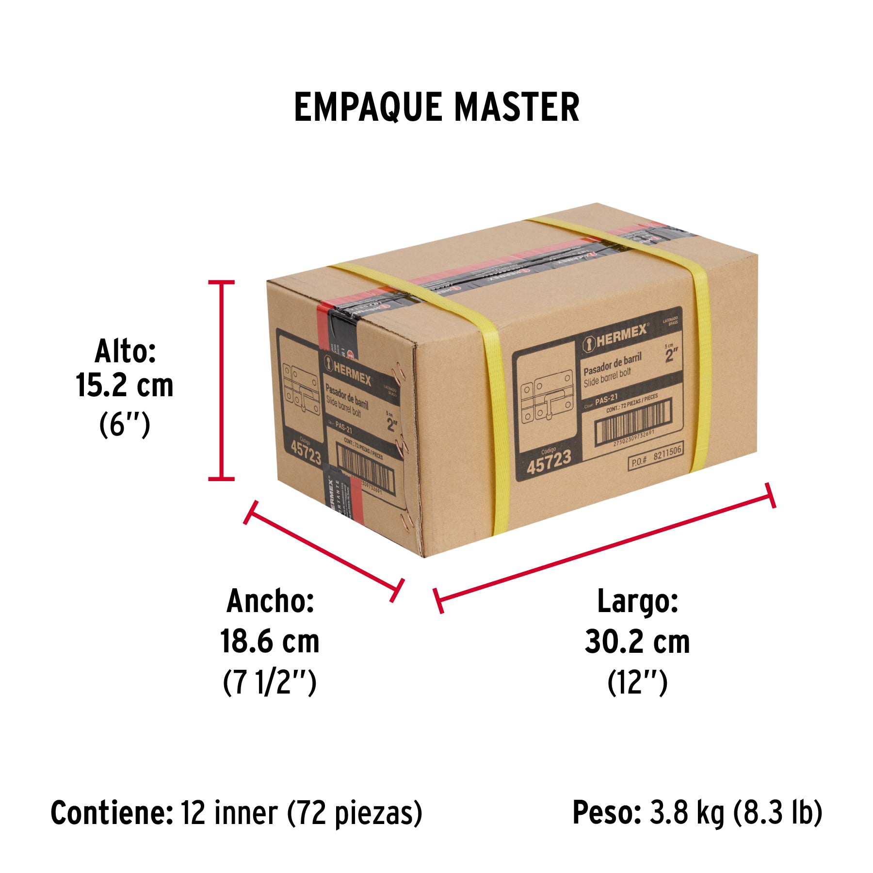Pasador de barril de acero latón 2', Hermex