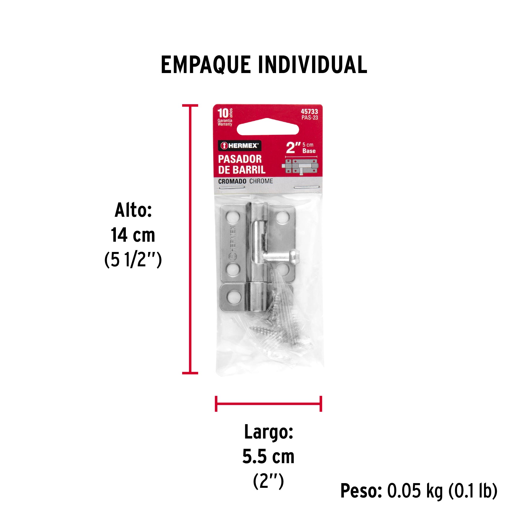 Pasador de barril de acero cromo 2', Hermex