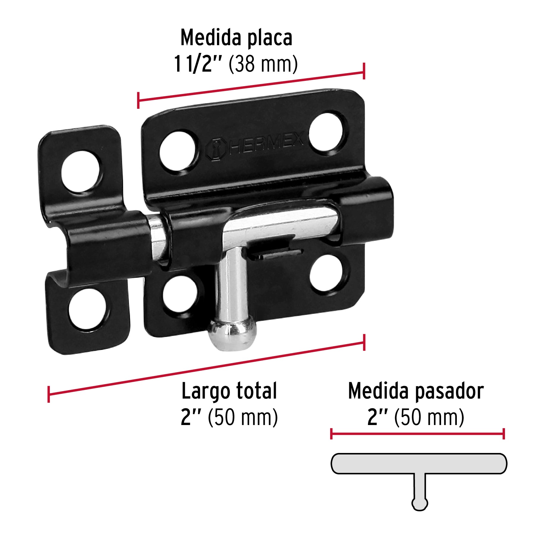 Pasador de acero negro, 2", Hermex Basic