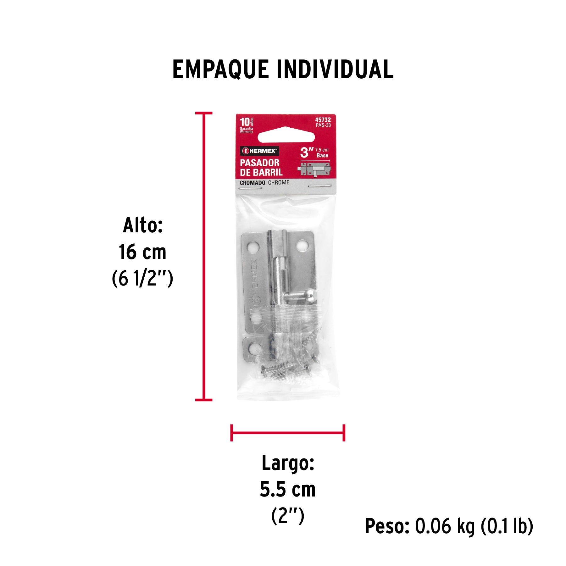 Pasador de barril de acero cromo 3', Hermex
